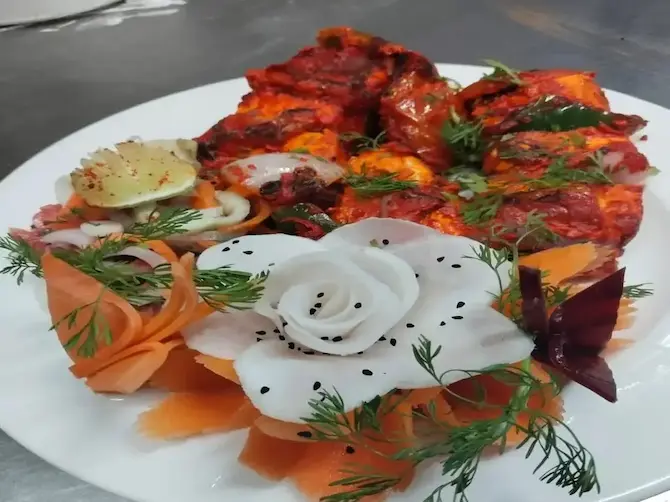 Tandoori paneer tikka platter with vegetable garnishes, served at BLOFT Hotel’s restaurant in Vellore
